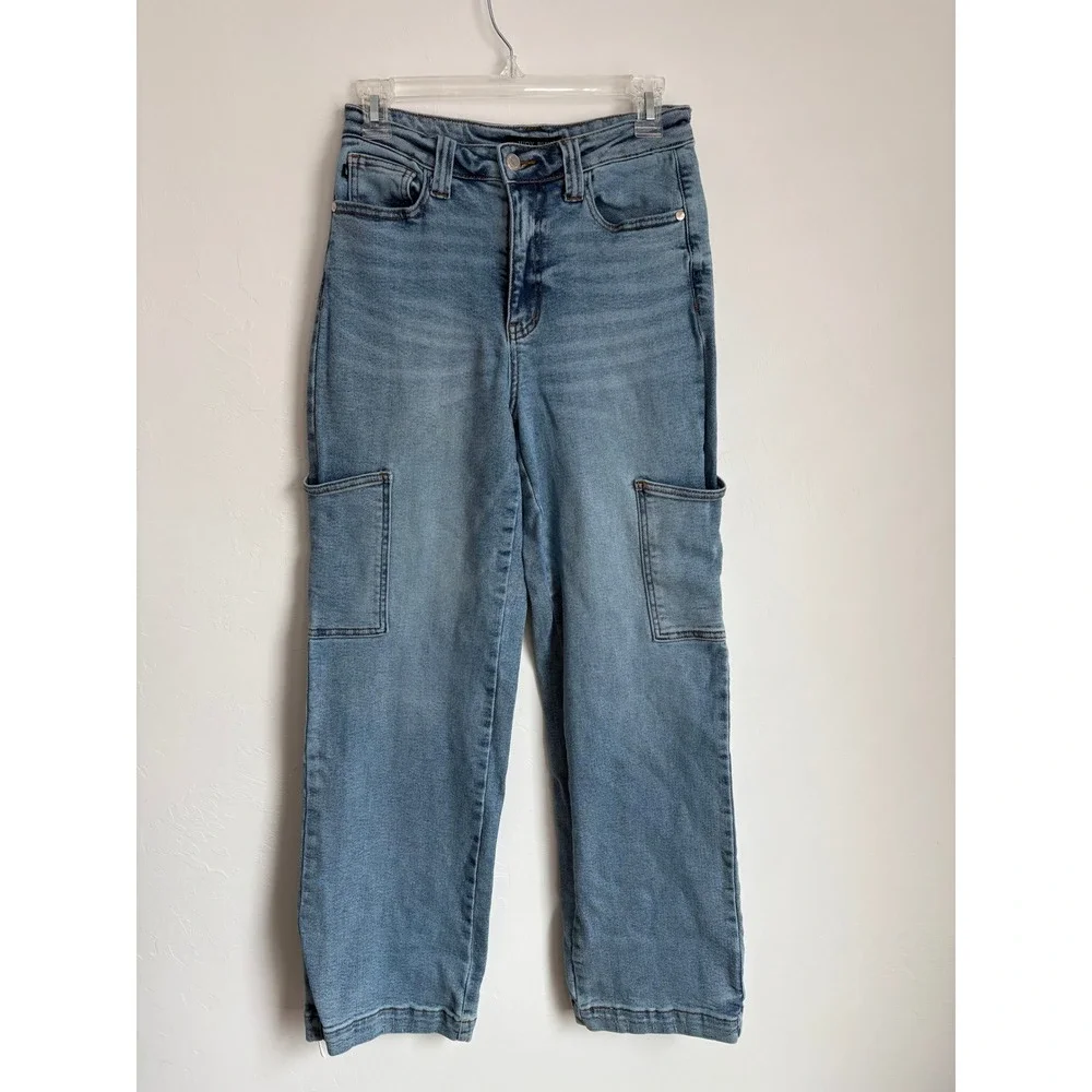 Judy Blue Cargo High Waisted Denim Jeans Preppy Soft Girl Streetwear Minimalist